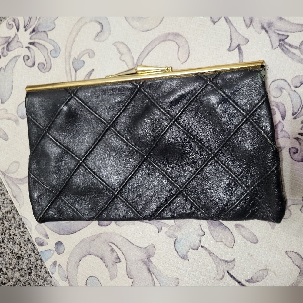 Vintage Jane Shilton Black Leather Clutch